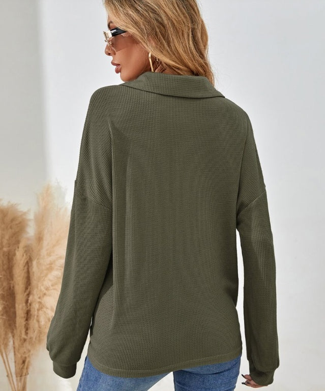 Solid Color Half-Breasted Drop Shoulder T-Shirt