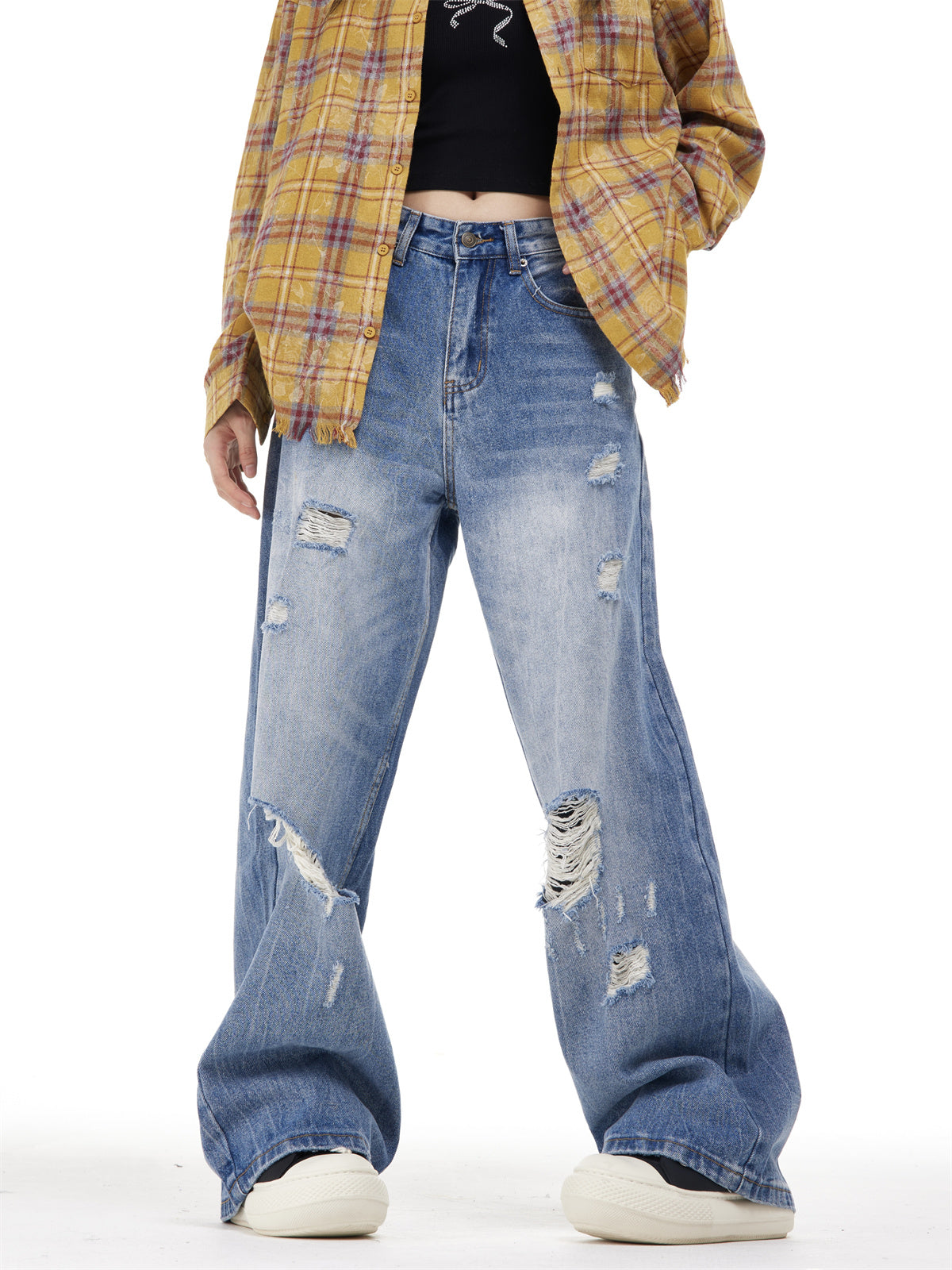 Women's Ripped Washed Blue Jeans