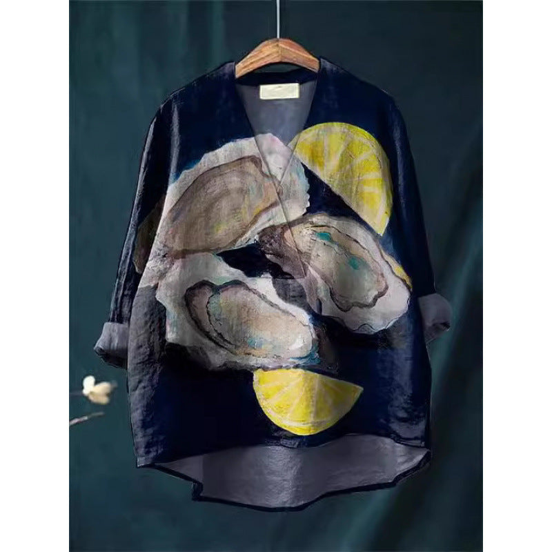 Lapel Long Sleeve Shirt Retro Line Polka Dot Top