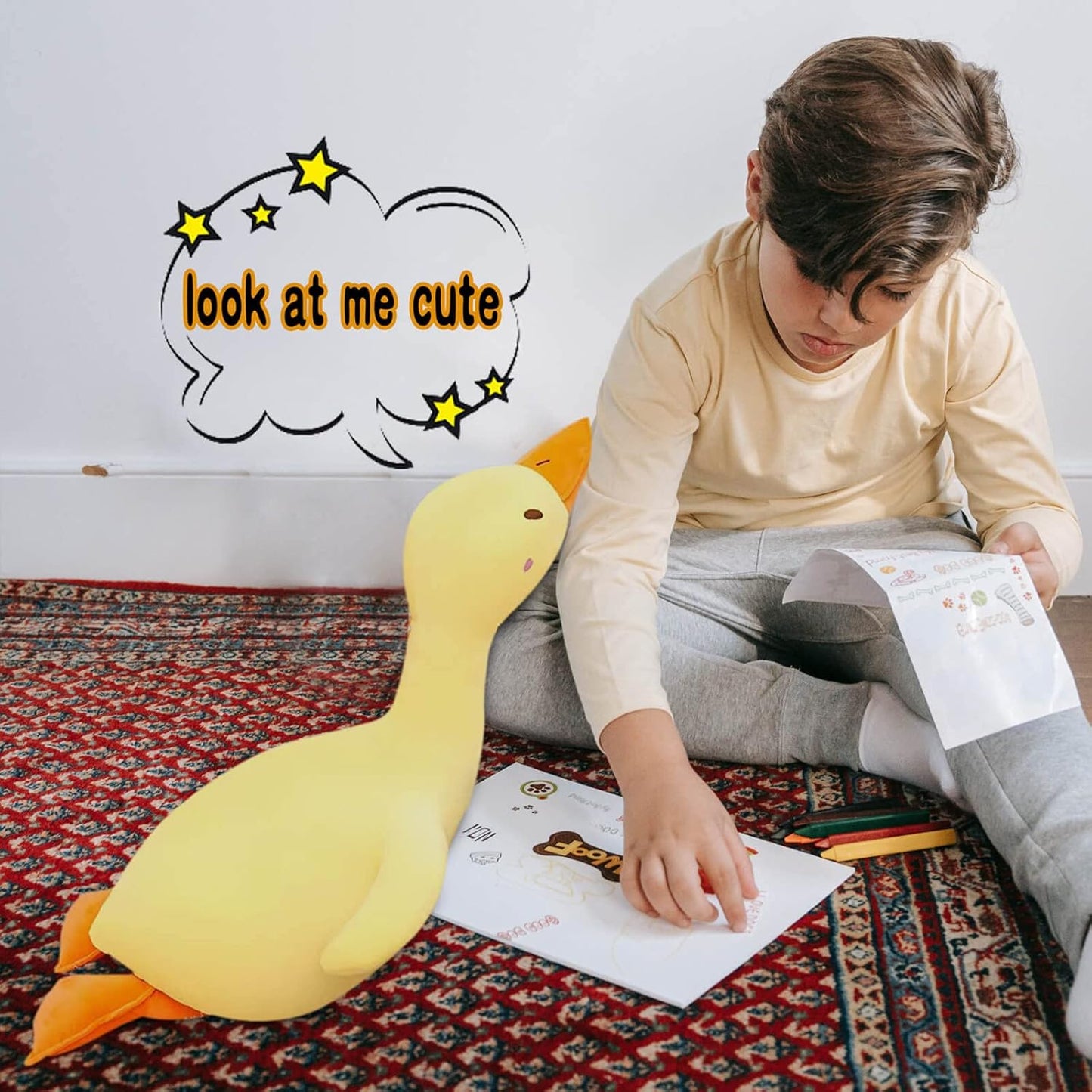 Goose Plush Toy Cute Duck Plushie Hugging Plush Pillow Duck Stuffed Animal for Kids and Friends (Yellow round Eyes,43.3'')