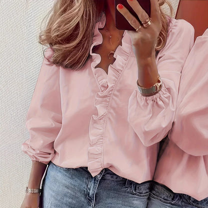 Women's Ruffle Sleeve Casual Shirt