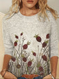 European And American Flower Plant Printed Round Neck Long Sleeve
