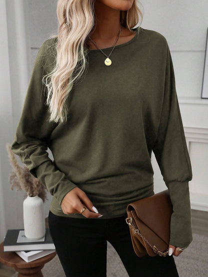 Women Solid Color Long Sleeve Minimalist Casual Top