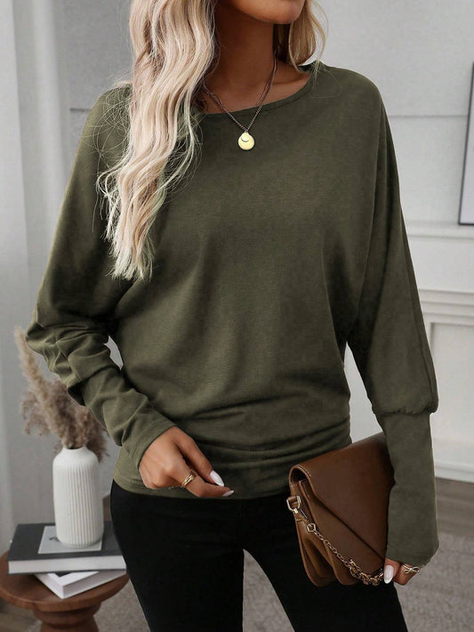 Women Solid Color Long Sleeve Minimalist Casual Top