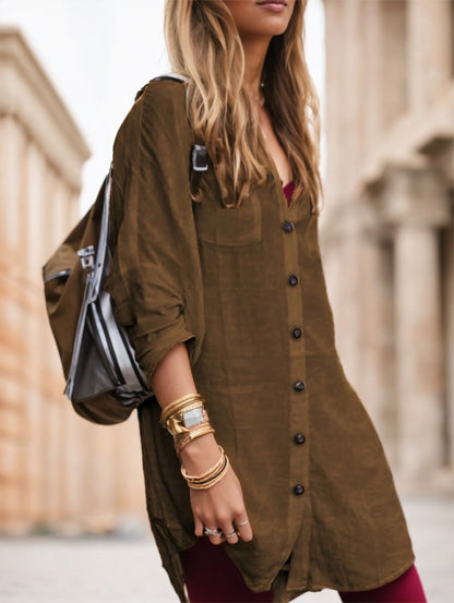 Women's Solid Color Minimalist Long Sleeve Buttoned Shirt