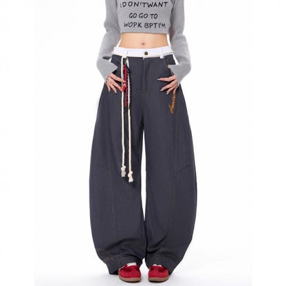 Same Retro Waist Strap Stitching Double Waist Machete Jeans