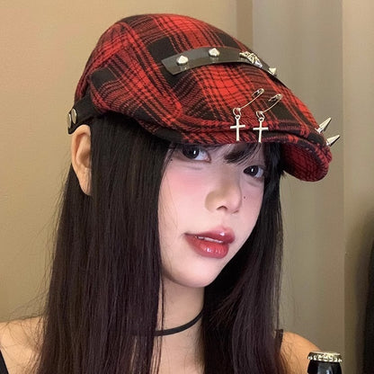 Dark Street Fashion Advance Hats Women's Neutral Plaid