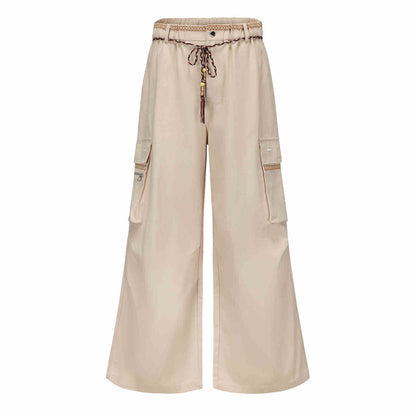 Ribbon Waist Strap Wide-leg Workwear Straight-leg Pants