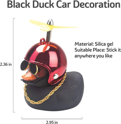 Rubber Duck Car Decorations Black Duck Car Dashboard Ornaments with Propeller Helmet (Black-Brilliant Red)