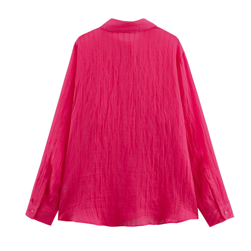 Long Sleeve Thin Flyaway Jacket Casual Striped Shirt