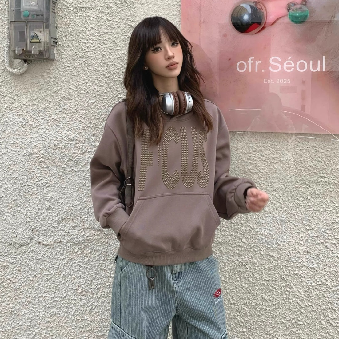 Couple Rhinestone Letter Hooded Short Sweater