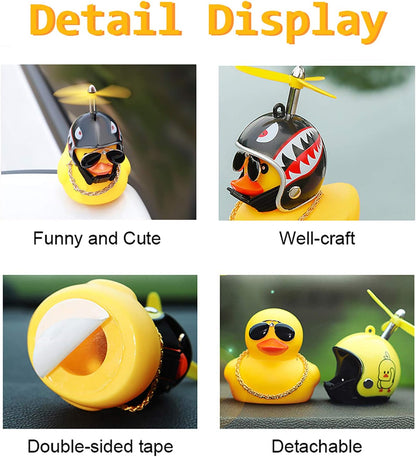 Duck Car Dashboard Decorations 3Pack Rubber Duck for Car Car Accessories Rubber Duck with Thruster Helmet Sunglasses, and Gold Chain Cool Ornaments