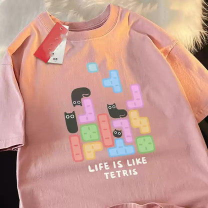 Cute Kitten Niche Game Summer Cotton Short Sleeve