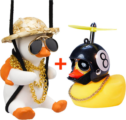 Rubber Duck Toy Car Ornaments and Rubber Duck Car Ornaments, Funny Shake Duck Car Pendant Yellow Duck Car Dashboard Decorations with Propeller Helmet for Car Interior Decors