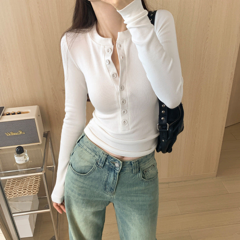 Pure Desire Long Sleeve Slim Design Sense Inner Bottoming Shirt Women