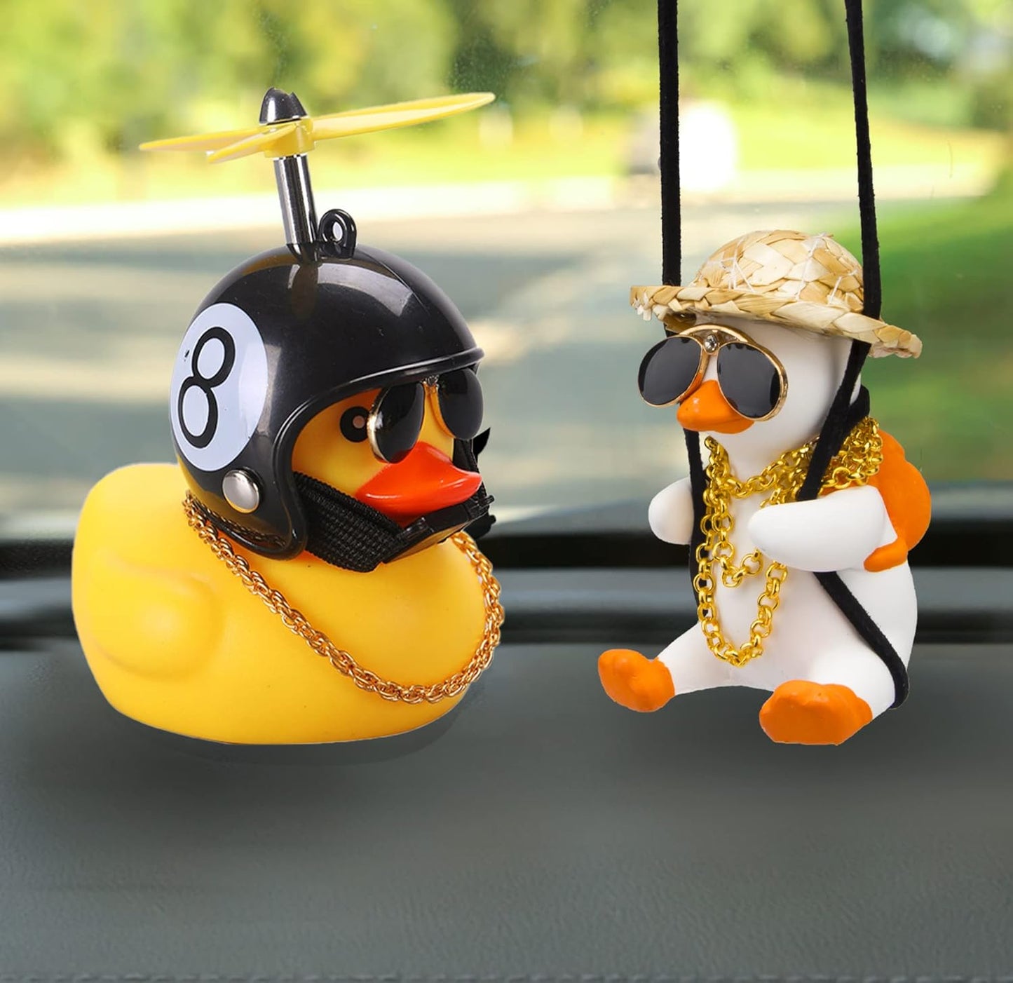 Rubber Duck Toy Car Ornaments and Rubber Duck Car Ornaments, Funny Shake Duck Car Pendant Yellow Duck Car Dashboard Decorations with Propeller Helmet for Car Interior Decors
