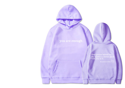 Fleece-lined Plain Letter Print Pocket Drawstring Print Hoodie
