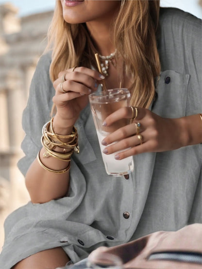 Women's Solid Color Minimalist Long Sleeve Buttoned Shirt