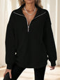Plus Size Solid Color Casual Half-Zip High Neck Hoodie