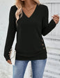 Button Front V Neck Long Sleeve Blouse, Women's Clothing