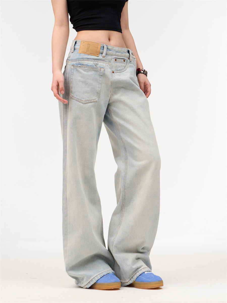 Women's Loose Retro Washed Light Colored Jeans