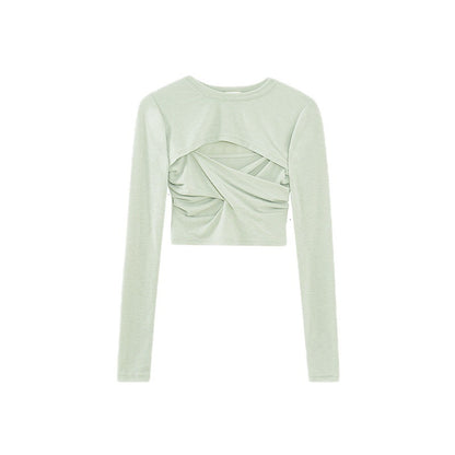 Sexy Pure Desire Style Sling Design Sense Sneaky Design Hot Girl Long Sleeve T-shirt