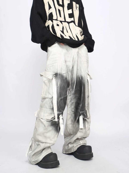 Splash Ink Multi-pocket Cargo Pants Men's Loose Straight Mopping Pants