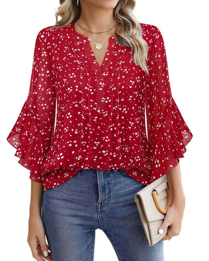 Women's Three-quarters Sleeve Tops Dressy Casual Business Work Blouses Chiffon Office Shirts