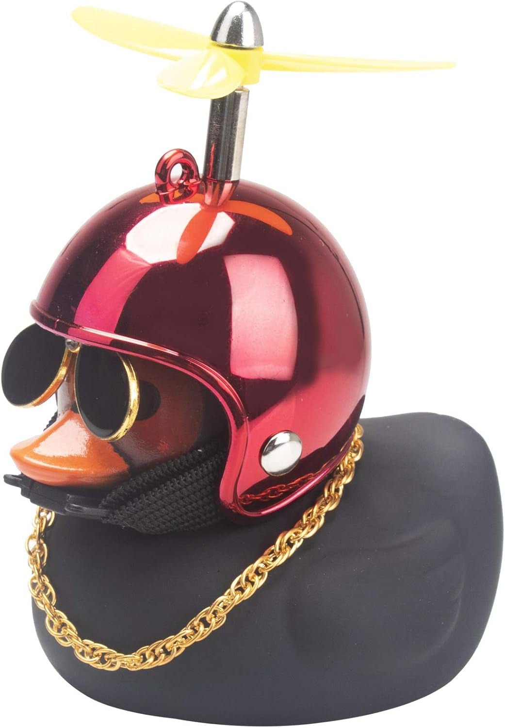 Rubber Duck Car Decorations Black Duck Car Dashboard Ornaments with Propeller Helmet (Black-Brilliant Red)