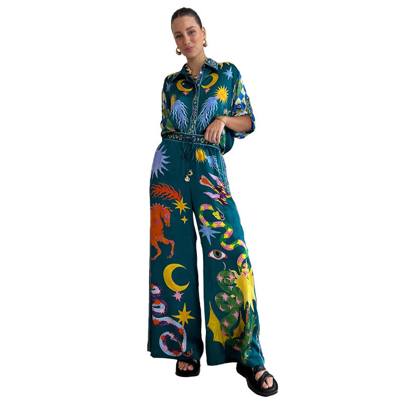 European And American Women's Clothing Southeast Asian Style Fashion Printed Casual Suit