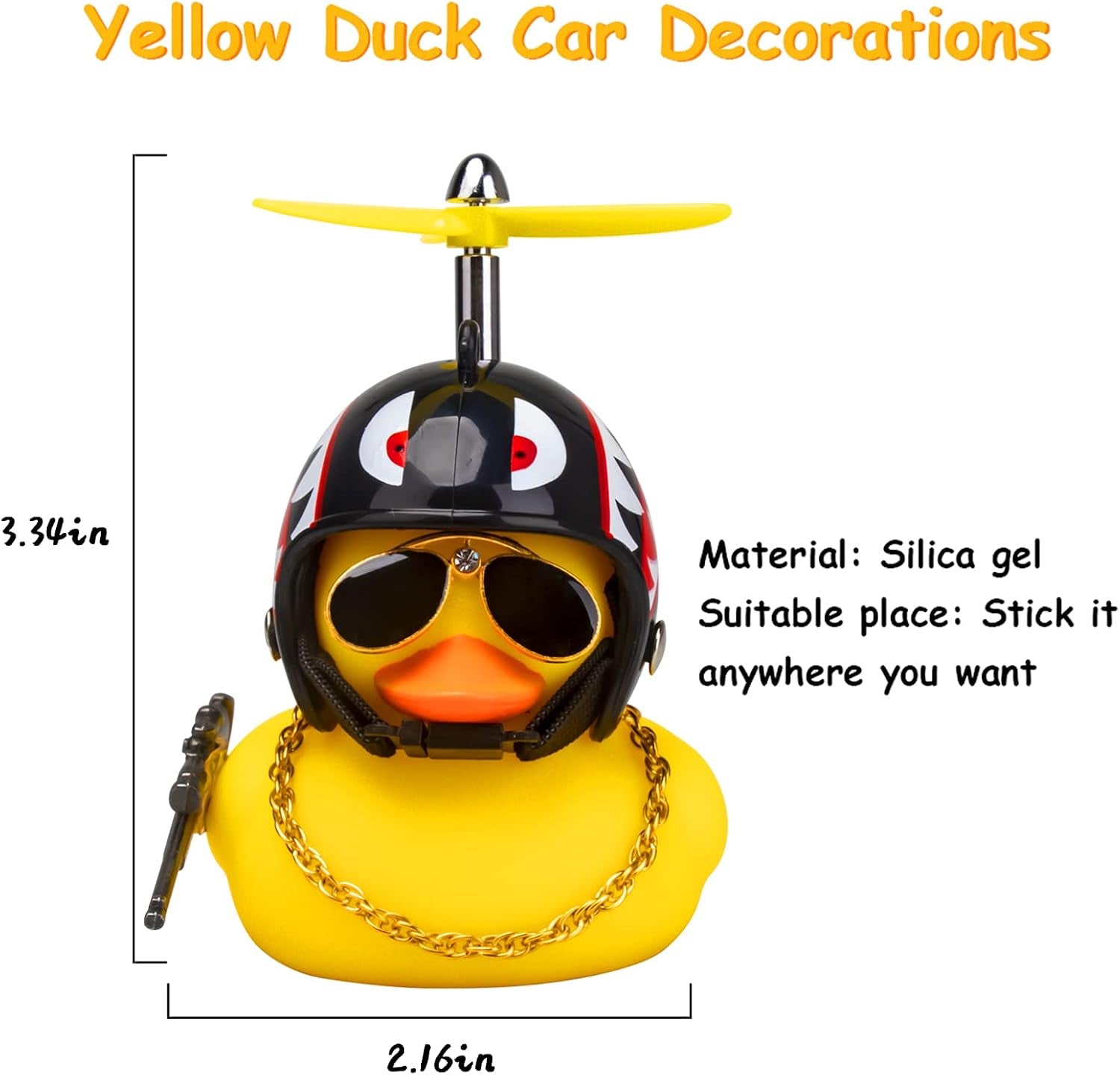 Rubber Yellow Duck Car Ornaments Cool Duck Car Dashboard Decorations with Propeller Helmet Sunglasses (Shark-Yellow G)
