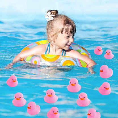 Pink Rubber Ducks Preschool Bath Toys Bathtub Duckies Gift for Baby Shower Infants Toddlers Car Pool Float Halloween Adults Party Favors Carnival Decorations (Small Pink 2.2''-12Pcs)