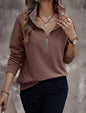 Women's Solid Color Zipper Half Placket Long Sleeve Casual Sweatshirt