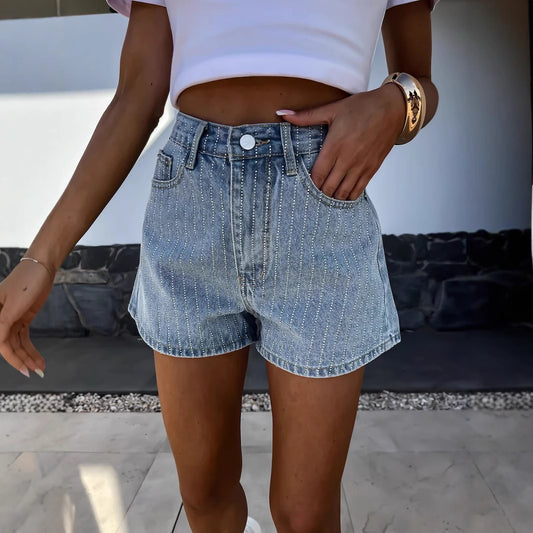 Street Rhinestone Women's Straight Denim Shorts