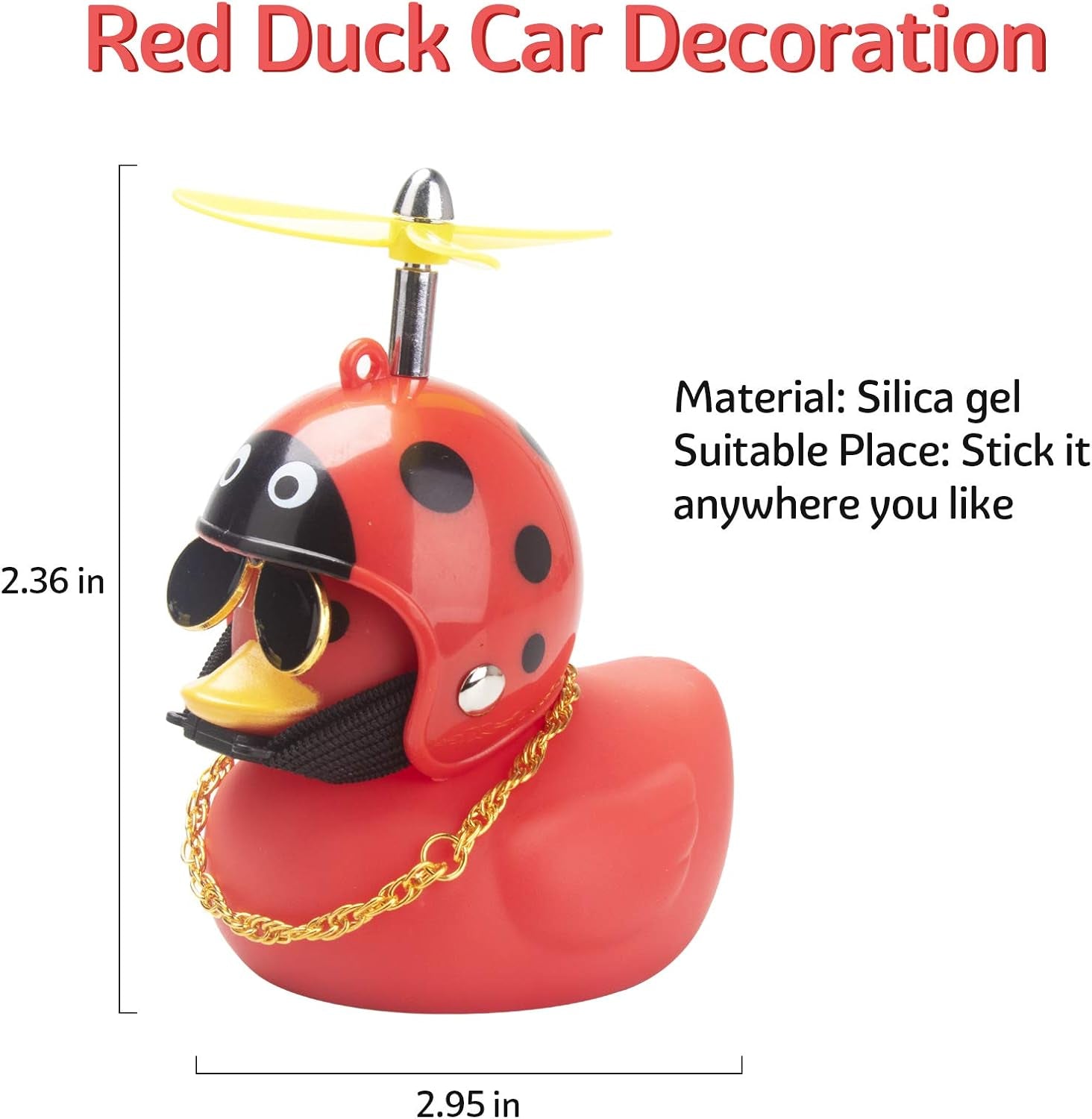 Rubber Duck Car Decoration Ornaments Duck Car Dashboard Decorations Cool Glasses Duck with Propeller Helmet (R-Beatle-Red)