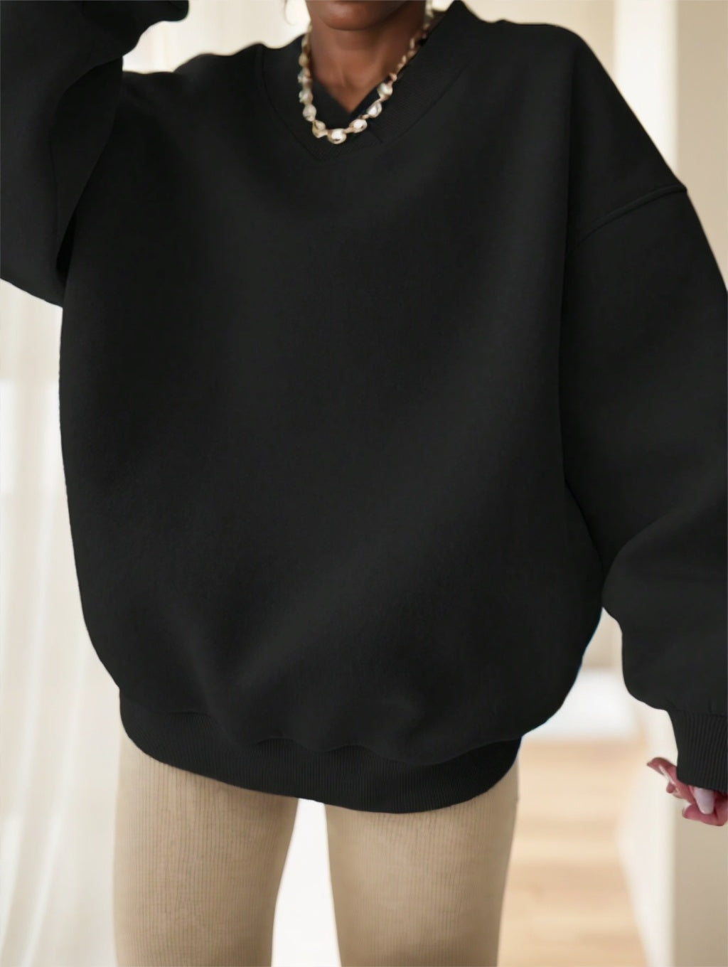 Women's Solid Color Oversized Drop Shoulder Sweatshirt