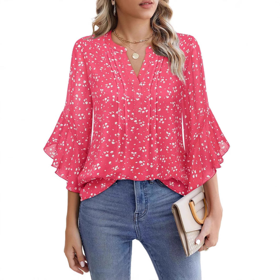 Women's Three-quarters Sleeve Tops Dressy Casual Business Work Blouses Chiffon Office Shirts