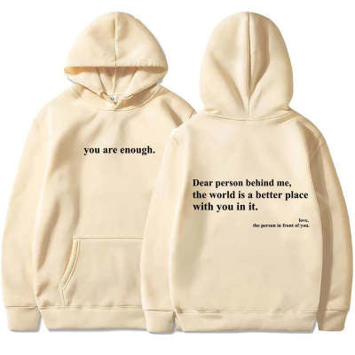 Fleece-lined Plain Letter Print Pocket Drawstring Print Hoodie