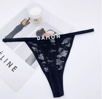 Rhinestone Lettered Lace Low-rise European And American Thong