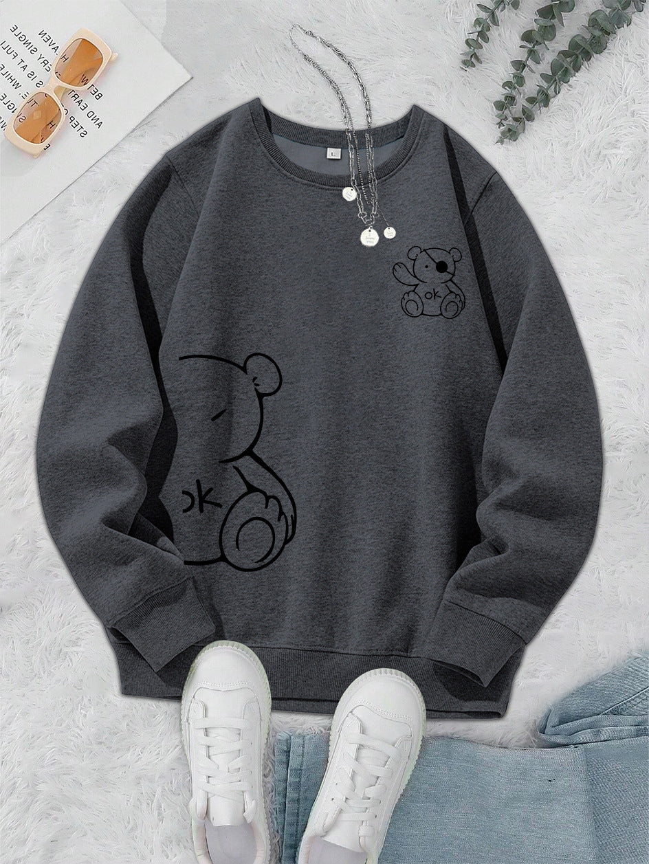Kawaii OK Teddy Bear Printing Sweatshirts For Women Classic
