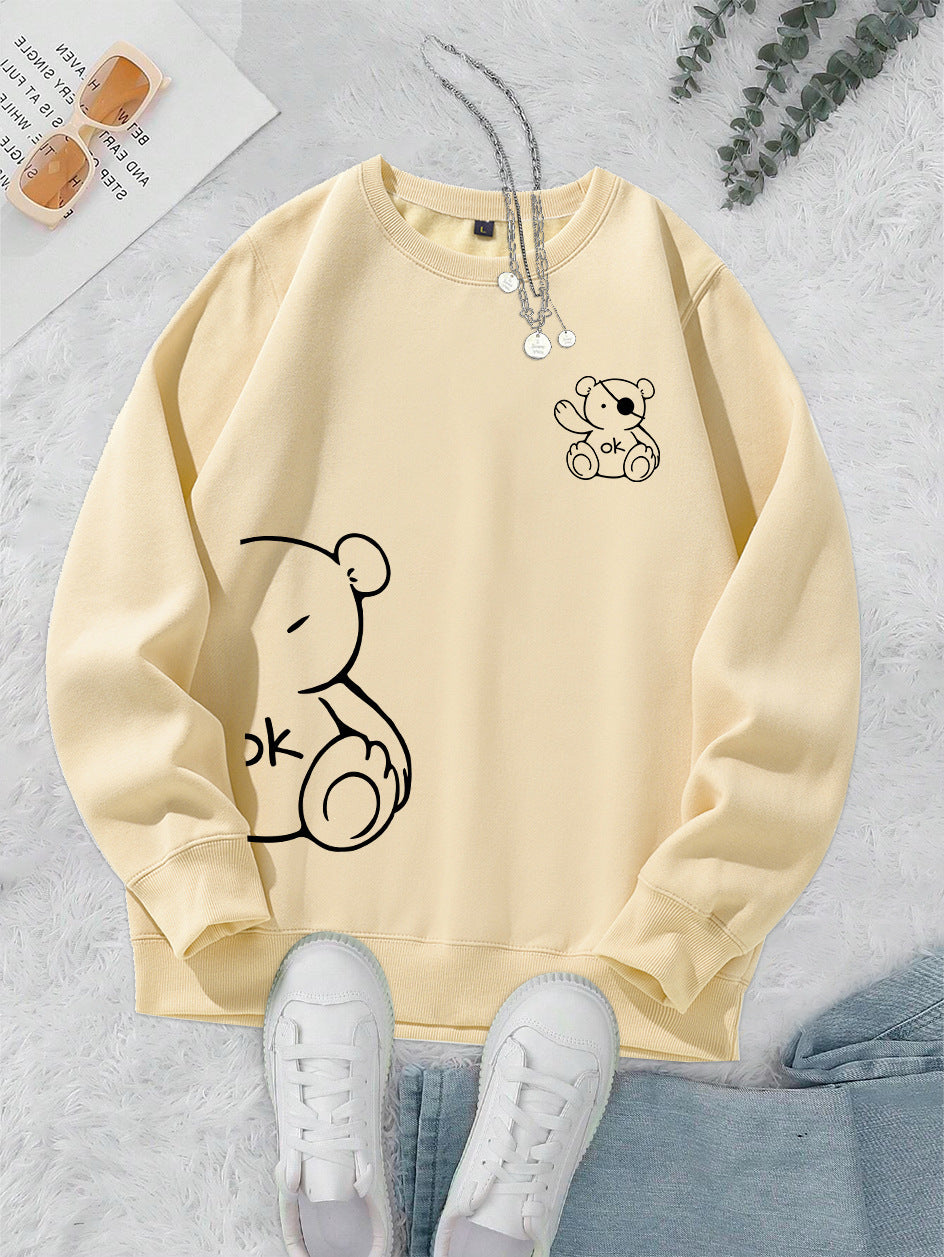 Kawaii OK Teddy Bear Printing Sweatshirts For Women Classic