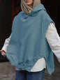 Women's Solid Color Style Loose Sleeveless Hooded Jacket Sweater