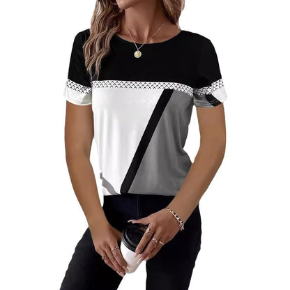 Women's Multi-color Digital Multicolor Printing Geometric Printed Short-sleeved T-shirt