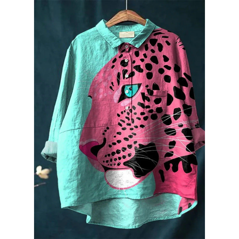 Lapel Long Sleeve Shirt Retro Line Polka Dot Top