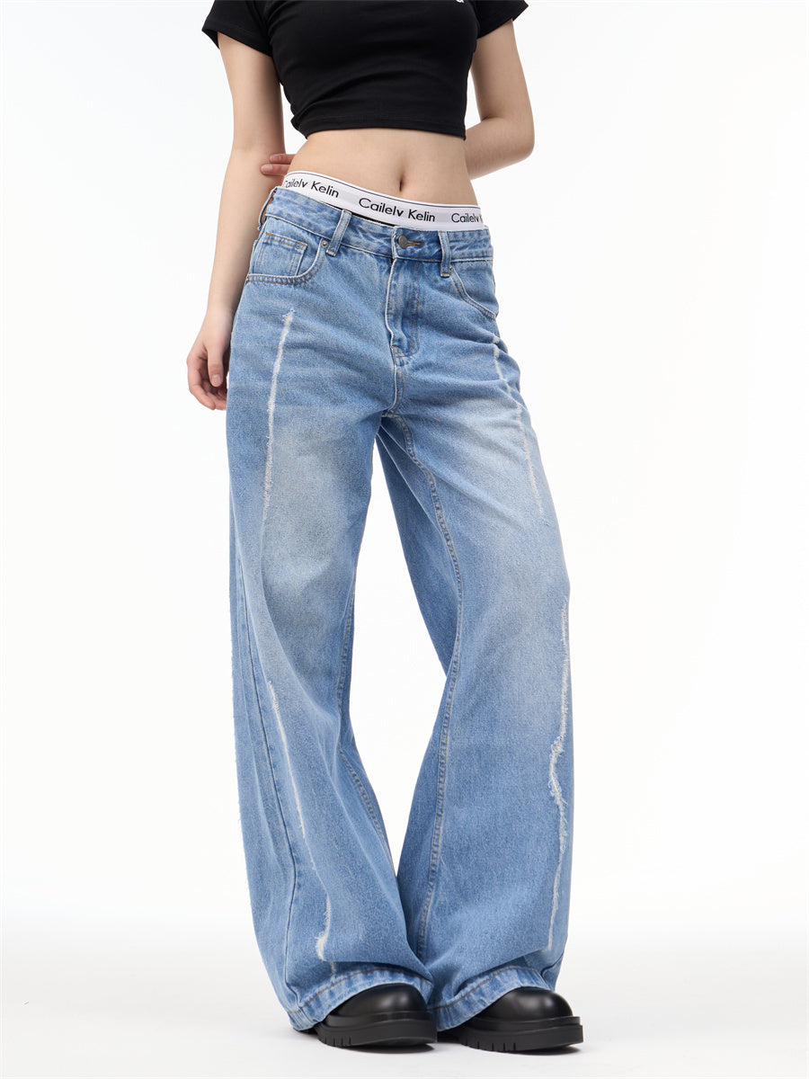 Female American Retro Personalized Split Wide Leg Pants