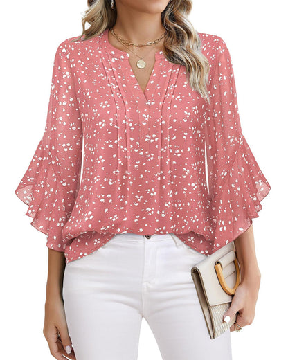 Women's Three-quarters Sleeve Tops Dressy Casual Business Work Blouses Chiffon Office Shirts