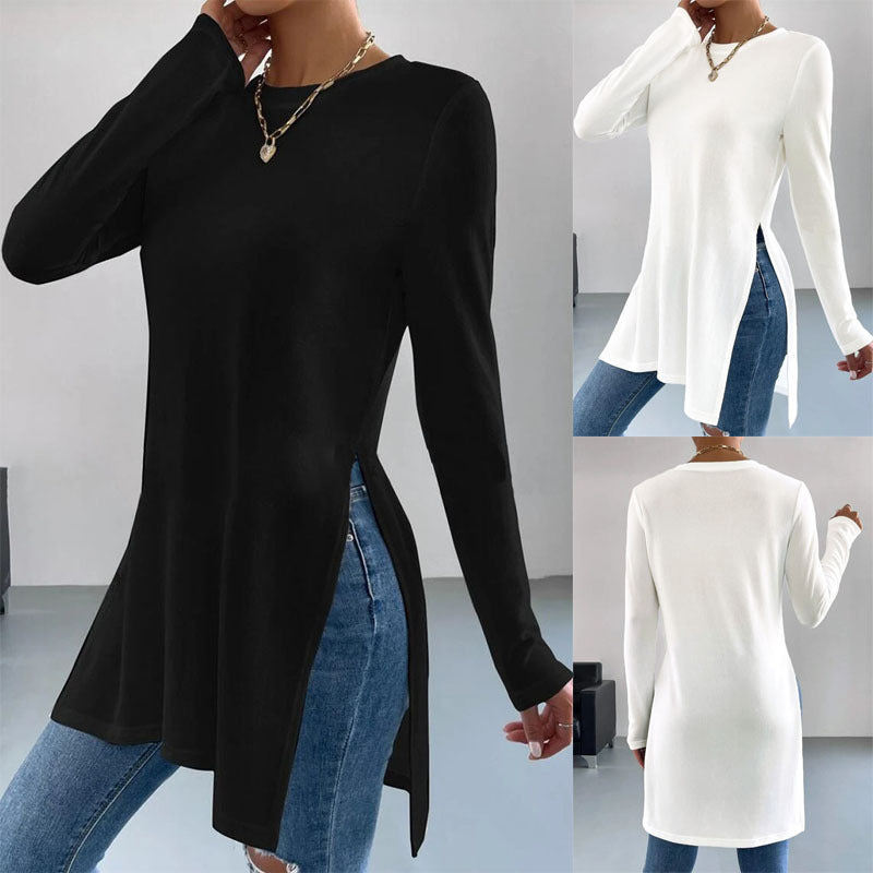 Autumn And Winter Leisure Slit On Both Sides Hem Bottoming Long Sleeve T-shirt