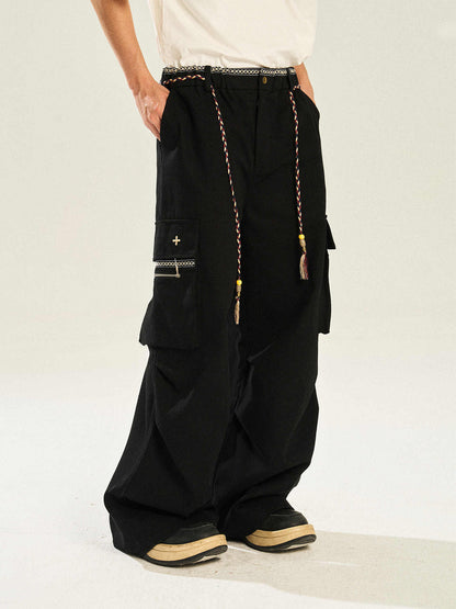 Ribbon Waist Strap Wide-leg Workwear Straight-leg Pants