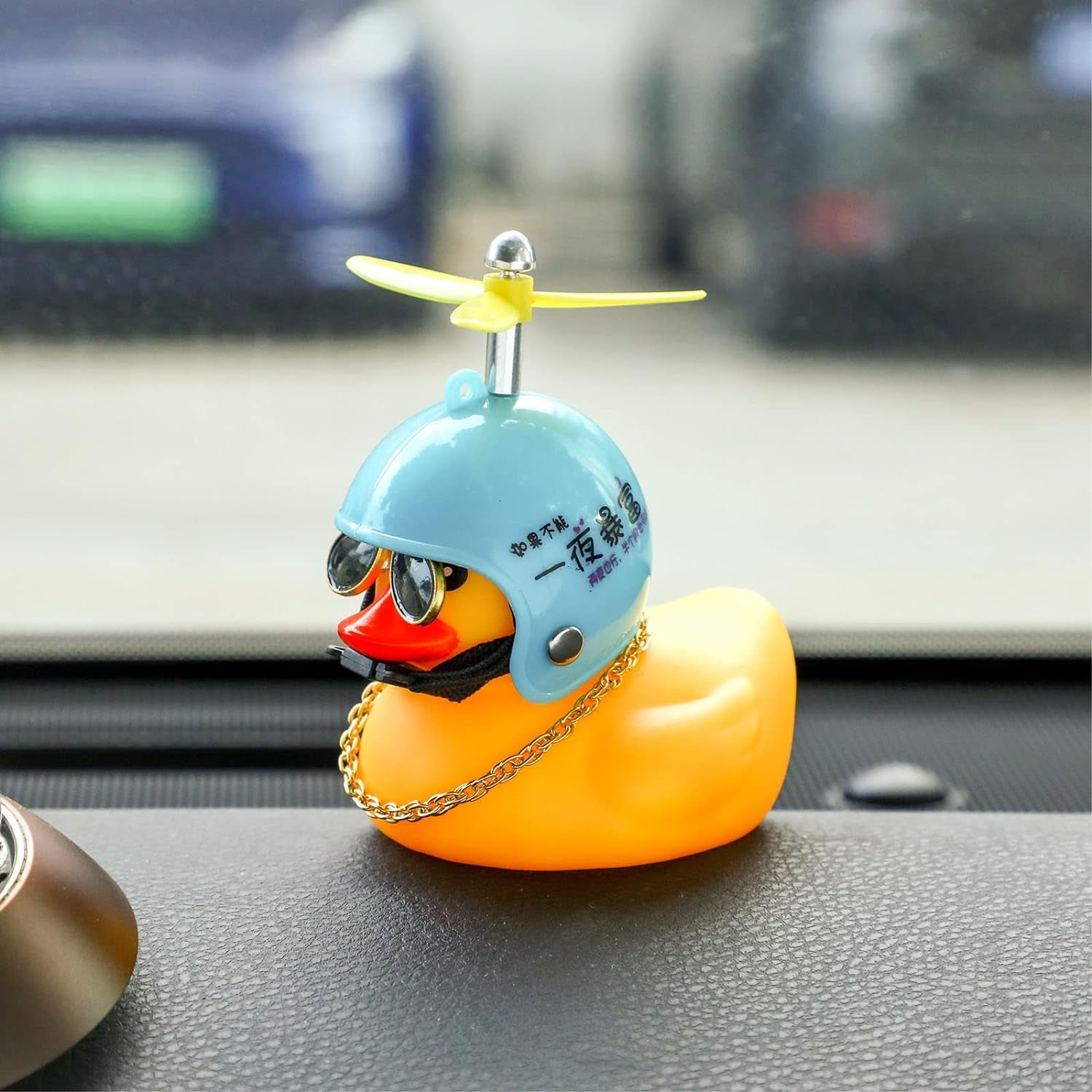 2 Pieces Swinging Duck Car Hanging Ornament Rubber Car Duck Car Ornament with Propeller Helmet Swing Duck Car Rear View Mirror Pendant Yellow Duck Car Dashboard for Car Decor(Chic Style)