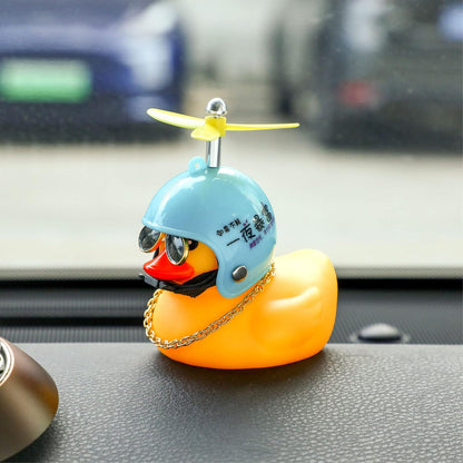 2 Pieces Swinging Duck Car Hanging Ornament Rubber Car Duck Car Ornament with Propeller Helmet Swing Duck Car Rear View Mirror Pendant Yellow Duck Car Dashboard for Car Decor(Chic Style)